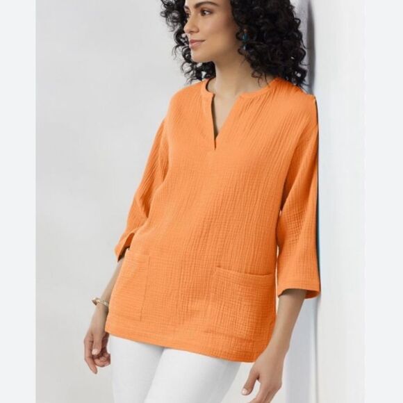 Nwt soft surroundings araza gauze shirt orange women’s size L - Picture 1 of 8